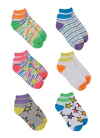 Little Girls 6 Pack Assorted Ankle Socks, Multi