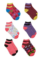 Little Girls 6 Pack Assorted Ankle Socks, Multi