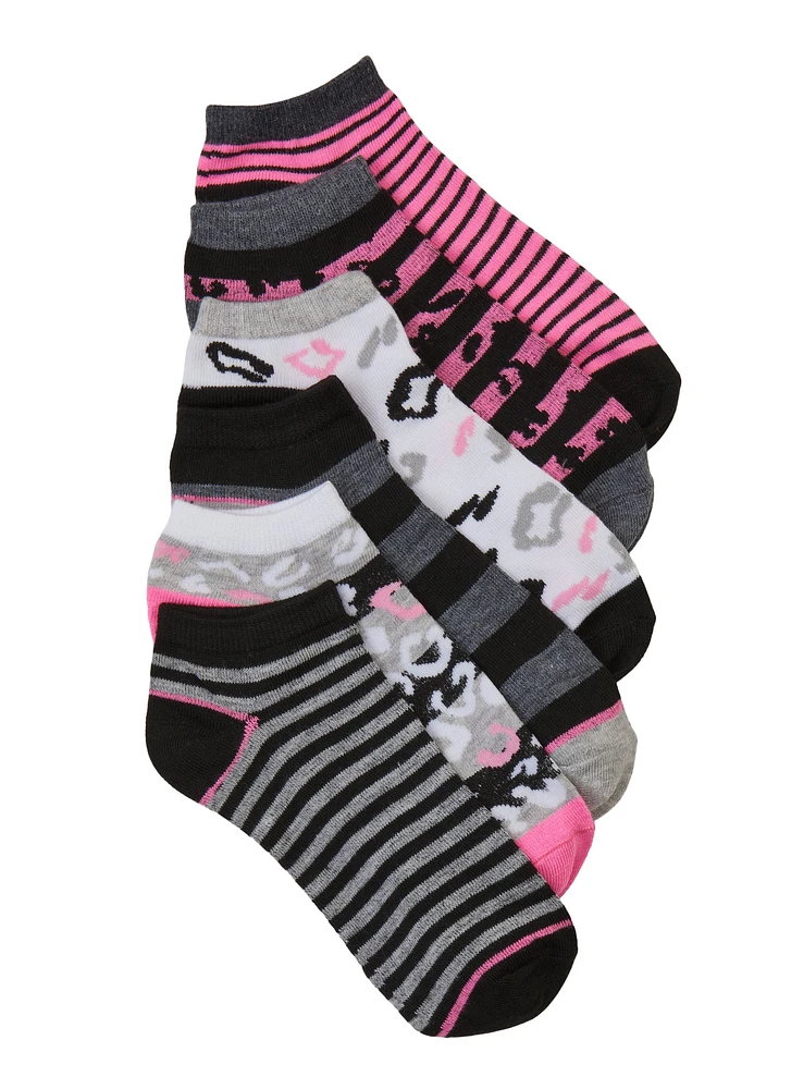 Girls 6 Pack Assorted Print Ankle Socks, Multi