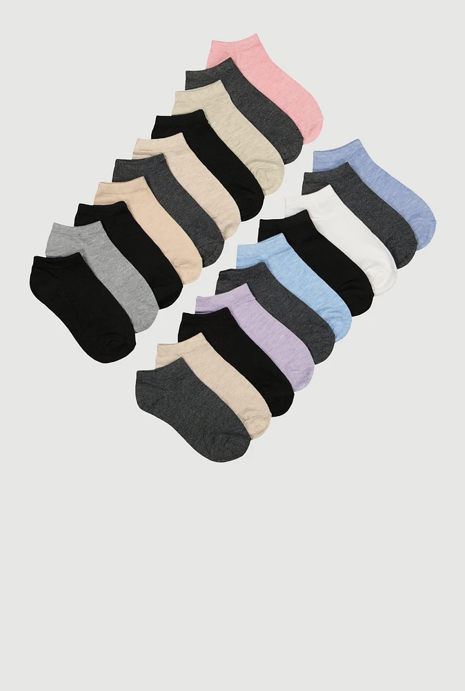 Girls Assorted Marled Ankle Socks 20 Pack, Multi