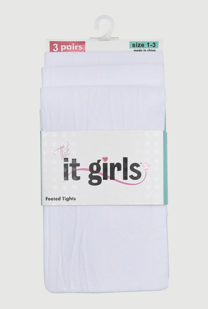 Little Girls Footed Tights 3 Pack Size 1-3, White