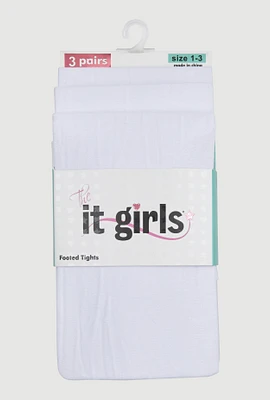 Little Girls Footed Tights 3 Pack Size 1-3, White