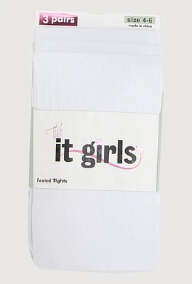Little Girls Basic Footed Tights 3 Pack Size 4-6, White