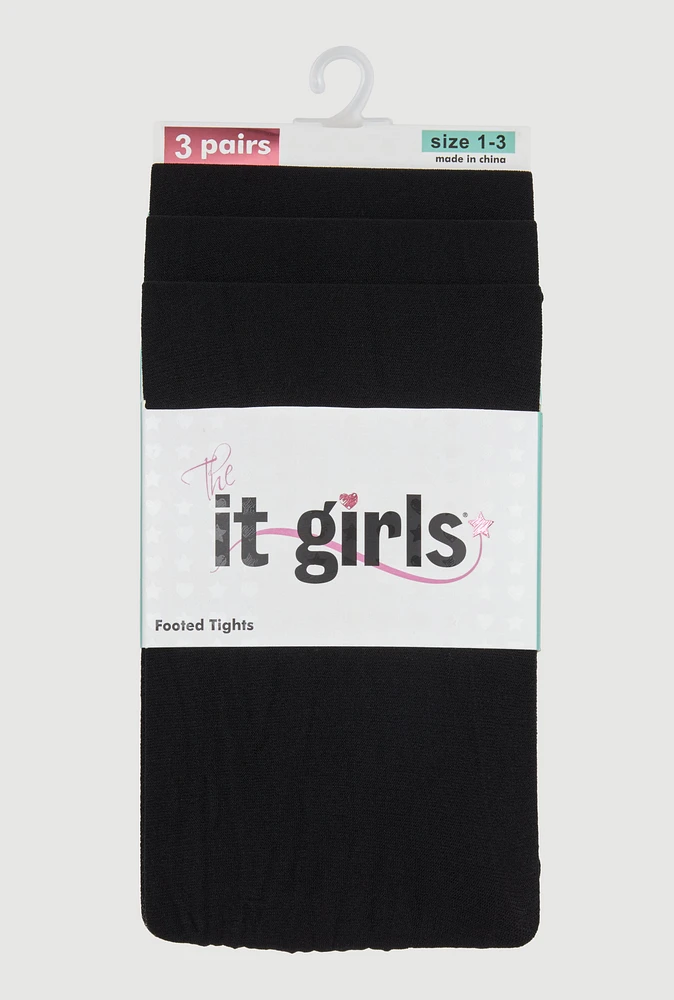 Toddler Girls Opaque Footed Tights 3 Pack Size 1-3, Black