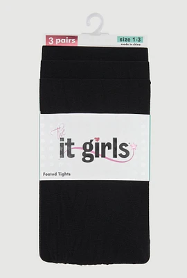 Toddler Girls Opaque Footed Tights 3 Pack Size 1-3, Black