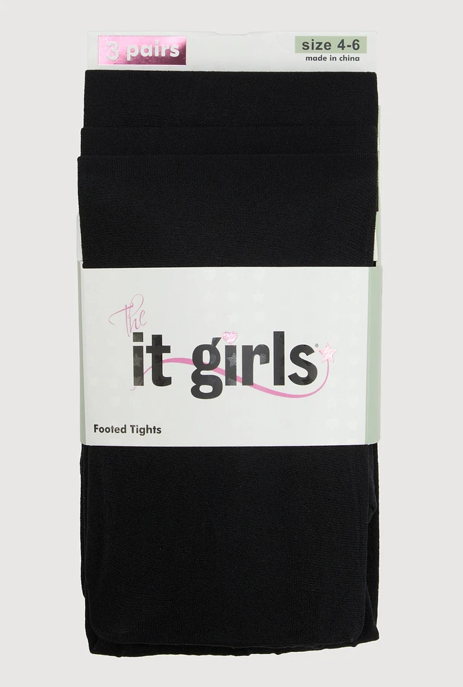 Little Girls Opaque Footed Tights 3 Pack Size 4-6, Black