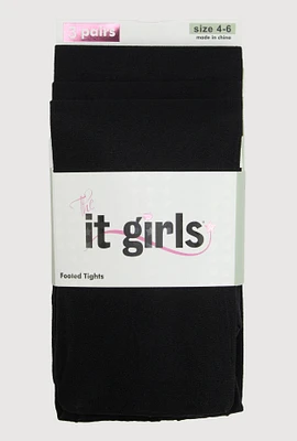 Little Girls Opaque Footed Tights 3 Pack Size 4-6, Black