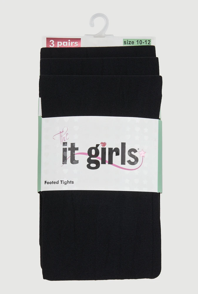 Girls Opaque Footed Tights 3 Pack Size 10-12, Black