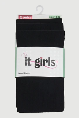 Girls Opaque Footed Tights 3 Pack Size 10-12, Black