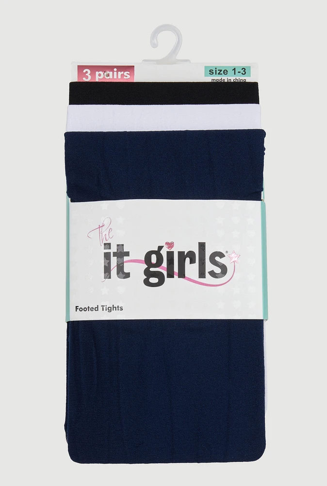 Toddler Girls Footed Tights 3 Pack Size 1-3, Multi