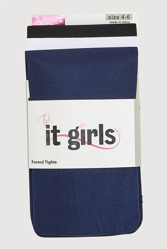 Little Girls Footed Tights 3 Pack Size 4-6, Multi