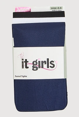 Little Girls Footed Tights 3 Pack Size 4-6, Multi
