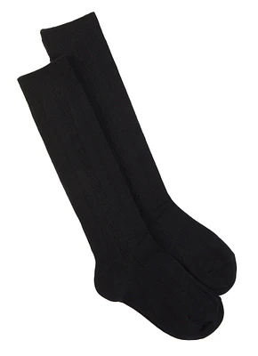 Girls 6-3 Knee High Cable Knit Socks 2 Pack, Black