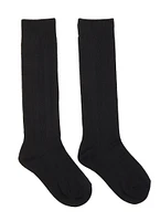 Girls 6-3 Knee High Cable Knit Socks 2 Pack, Black