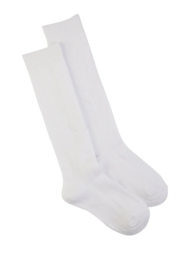 Girls 3-8.5 Cable Knit Knee High Socks 2 Pack, White