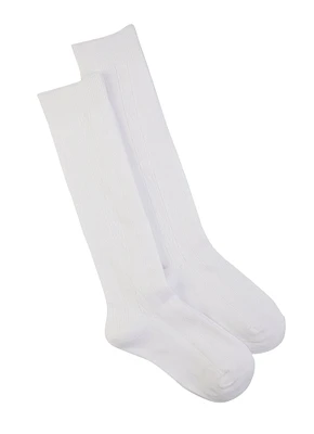 Girls 3-8.5 Cable Knit Knee High Socks 2 Pack, White