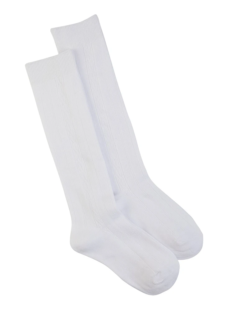 Girls Ribbed Knee High Socks 2 Pack, White