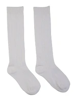 Girls Ribbed Knee High Socks 2 Pack, White