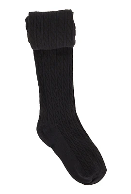 Girls Solid Basic Cable Knit Tights, Blue