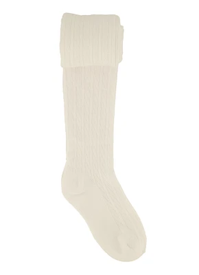 Girls Basic Cable Knit Tights, White