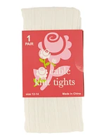 Girls Basic Cable Knit Tights, White