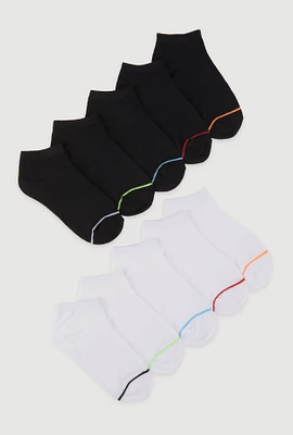 Boys Contrast Trim Low Cut Ankle Socks 10 Pack, Multi