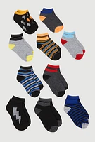 Boys Low Cut Striped Ankle Socks 10 Pack Size 5-10, Multi