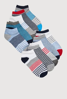 Boys Low Cut Striped Ankle Socks 10 Pack Size 5-10, Multi