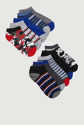 Boys Low Cut Striped Ankle Socks 10 Pack Size 5-10, Multi