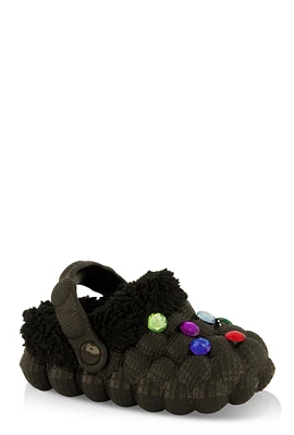 Womens Toddler Girls Gemstone Sherpa Lined Bubble Slippers, Black,