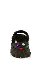 Womens Toddler Girls Gemstone Sherpa Lined Bubble Slippers, Black,