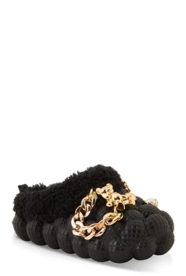 Womens Toddler Girls Multi Charm Sherpa Lined Bubble Slippers, Black, Size 7