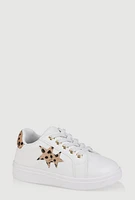 Womens Toddler Girls Cheetah Print Star Sneakers, White, Size 7