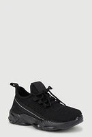 Womens Girls Textured Knit Slip On Sneakers, Black,