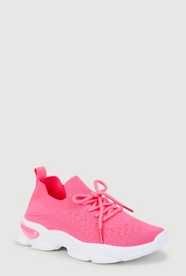 Womens Girls Textured Knit Slip On Platform Sneakers, Pink, Size 12