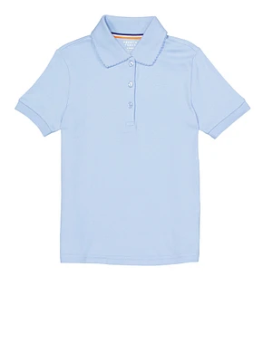 French Toast Girls 4-6x Interlock Short Sleeve Polo Top, Blue, Size 6-6X