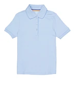 French Toast Girls 4-6x Interlock Short Sleeve Polo Top, Blue, Size 6-6X