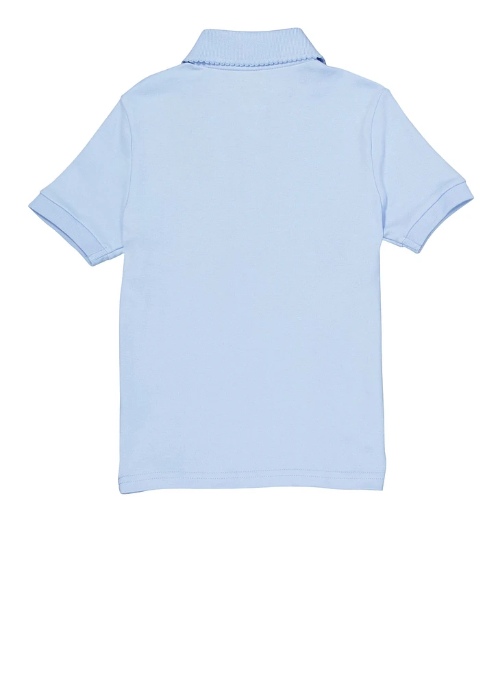 French Toast Girls 4-6x Interlock Short Sleeve Polo Top, Blue, Size 6-6X