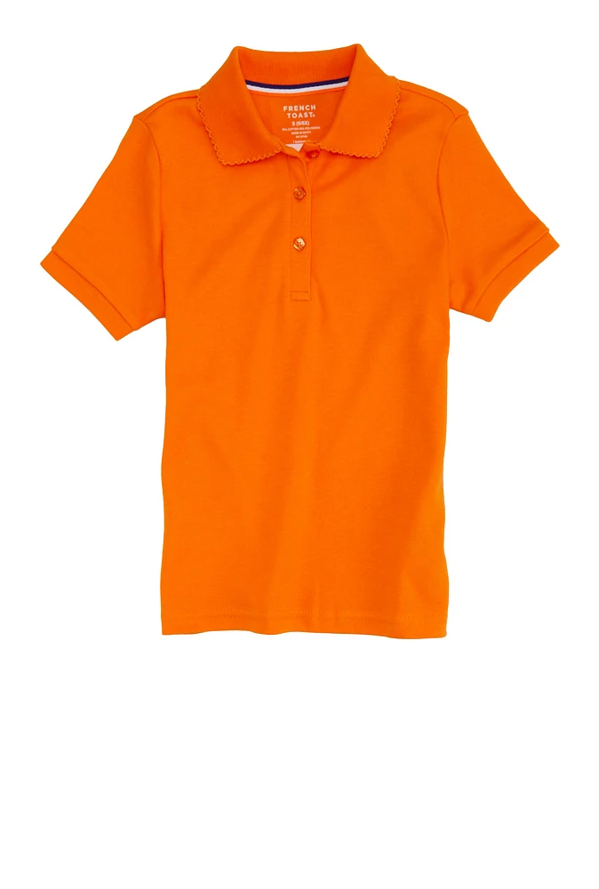 French Toast Girls 4-6x Picot Trim Short Sleeve Polo Top, Orange, Size 4-5