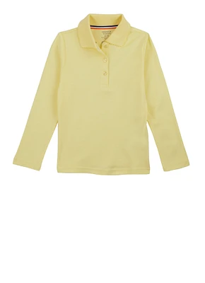 French Toast Girls 4-6x Long Sleeve Polo Shirt, Yellow, Size 4-5