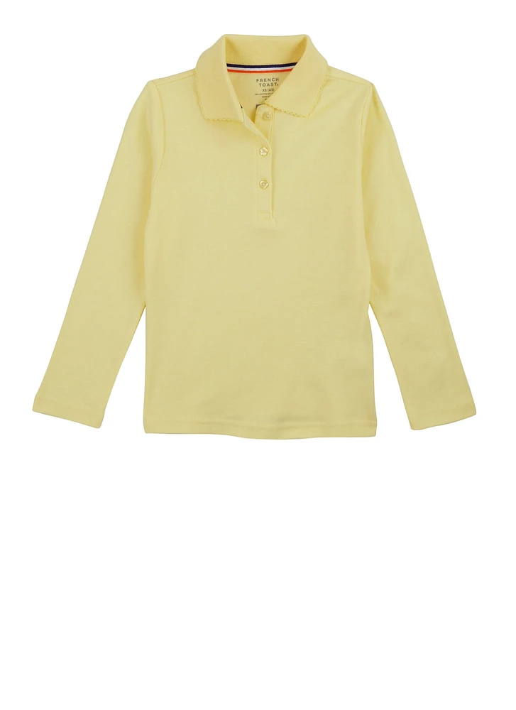 French Toast Girls 4-6x Long Sleeve Polo Shirt, Yellow,