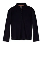 French Toast Girls 4-6x Solid Long Sleeve Interlock Polo, Blue, Size 4-5