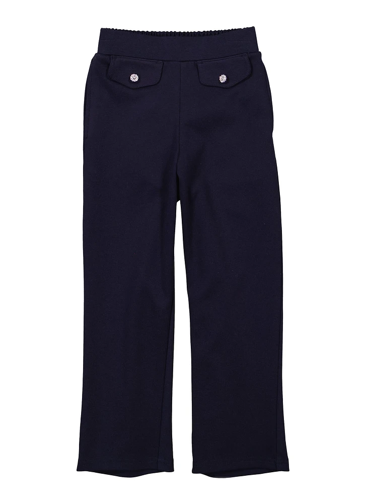 French Toast Girls 4-6x Rhinestone Faux Pocket Straight Leg Pants, Blue, Size 6-6X
