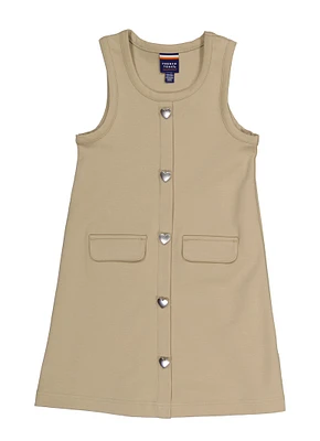French Toast Girls 4-6x Heart Faux Button Front Jumper, Beige, Size 6-6X