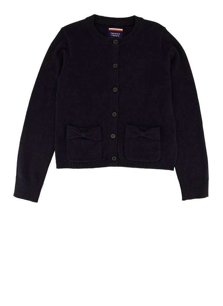 French Toast Girls 4-6x Bow Pocket Cardigan, Blue, Size 6-6X
