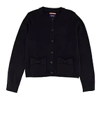 French Toast Girls 4-6x Bow Pocket Cardigan, Blue, Size 6-6X