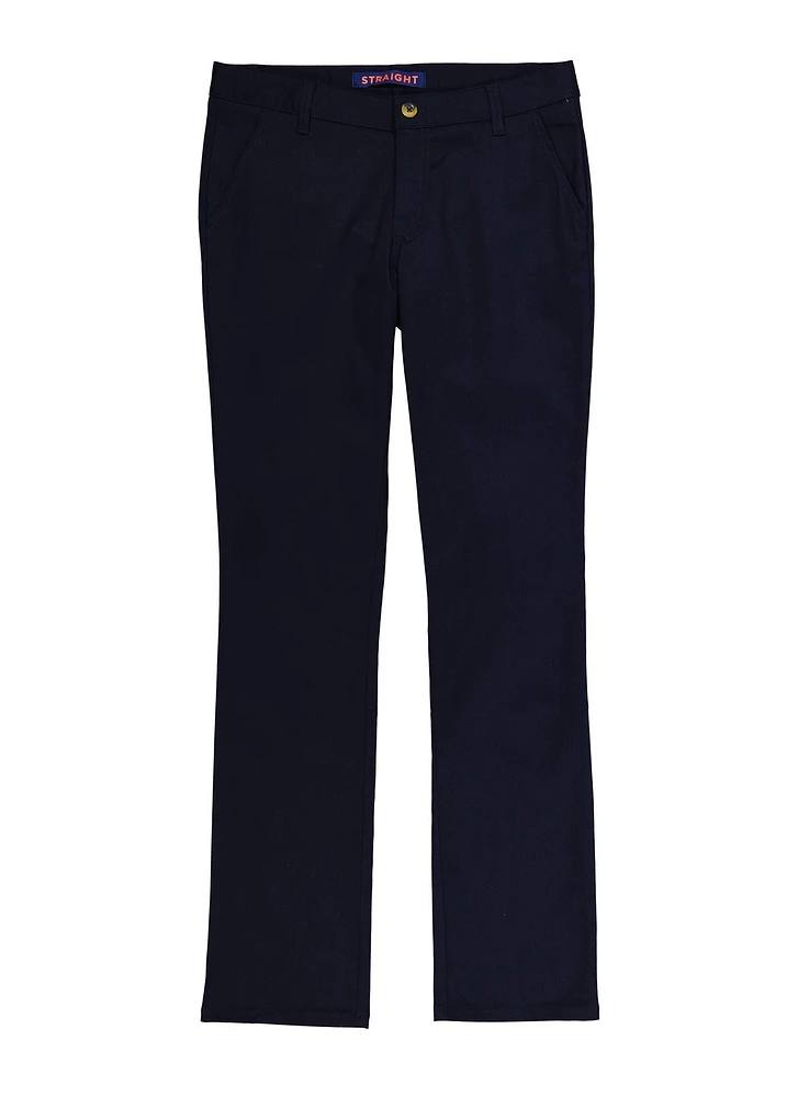 French Toast Junior Solid Straight Leg Pants, Blue, Size 4