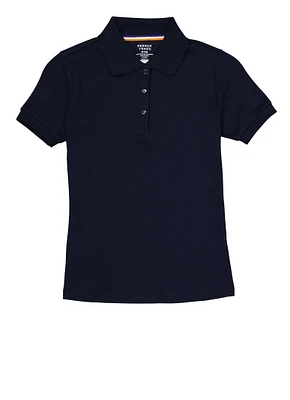 French Toast Girls 7-14 Picot Collar Interlock Short Sleeve Polo, Blue, Size 10-12
