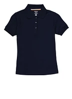 French Toast Girls 7-14 Picot Collar Interlock Short Sleeve Polo, Blue, Size 14-16