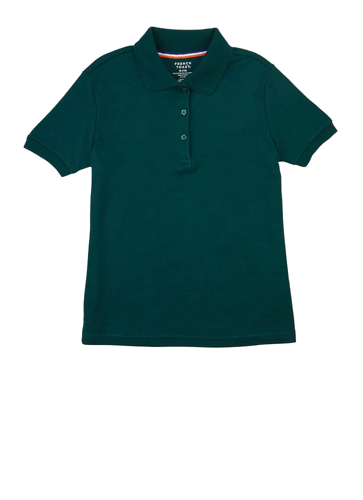 French Toast Girls 7-16 Solid Picot Collar Polo Shirt, Green, Size 7-8